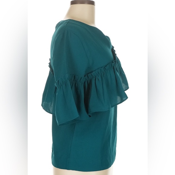Teal One-Shoulder Ruffle Blouse - Picture 4 of 5
